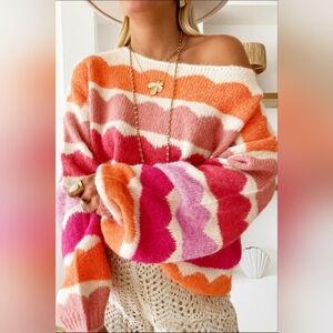 Women's Colorful Striped Off-Shoulder Boat Neck Sweater